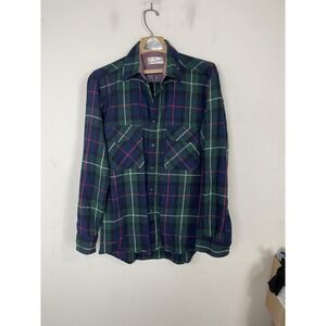 Vintage Sears Roebuck Shirt Mens Large Tartan Plaid Wool Blend Flannel Christmas